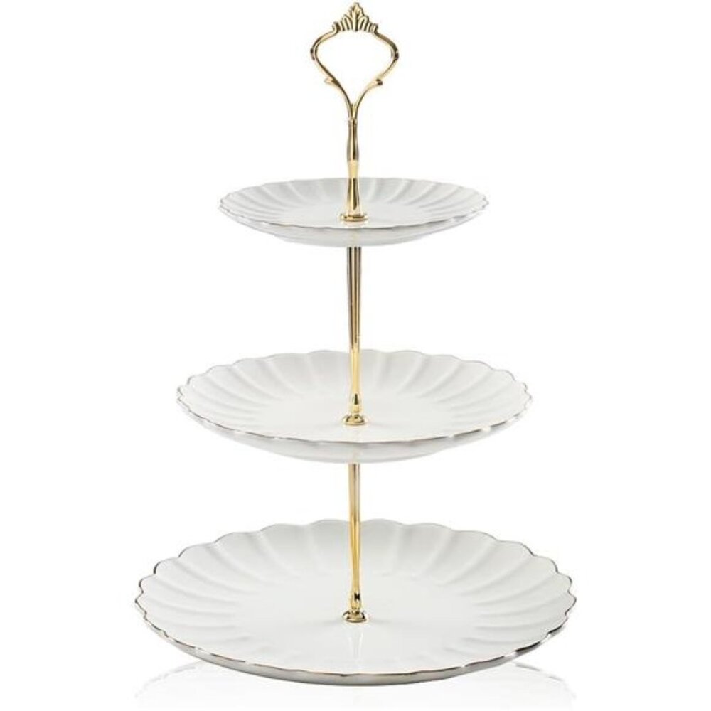 3 Tier Ceramic Cake Stand Wedding, Dessert Cupcake Stand for Tea Party Serving - Picture 7 of 7